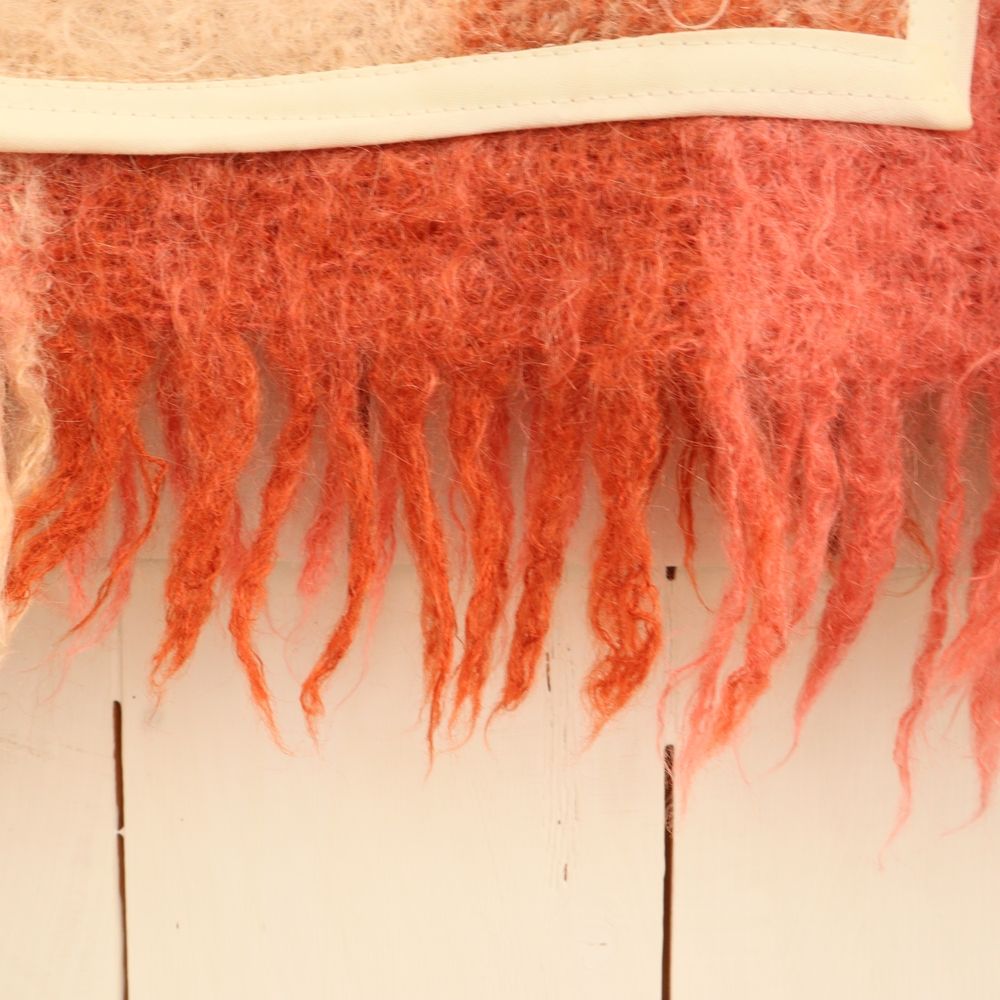Upcycled Mohair Plaid Wool Jacket with Fringe Pink Peach Cream Brown M • L - Picture 7 of 8